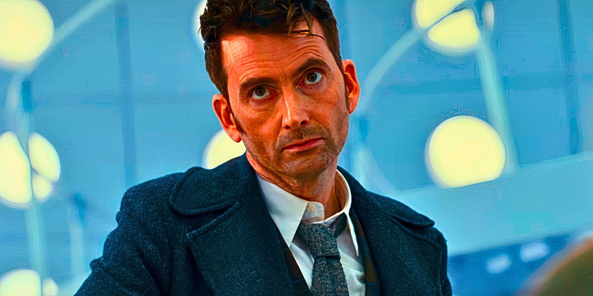 David Tennant looking up as the Fourteenth Doctor in Doctor Who
