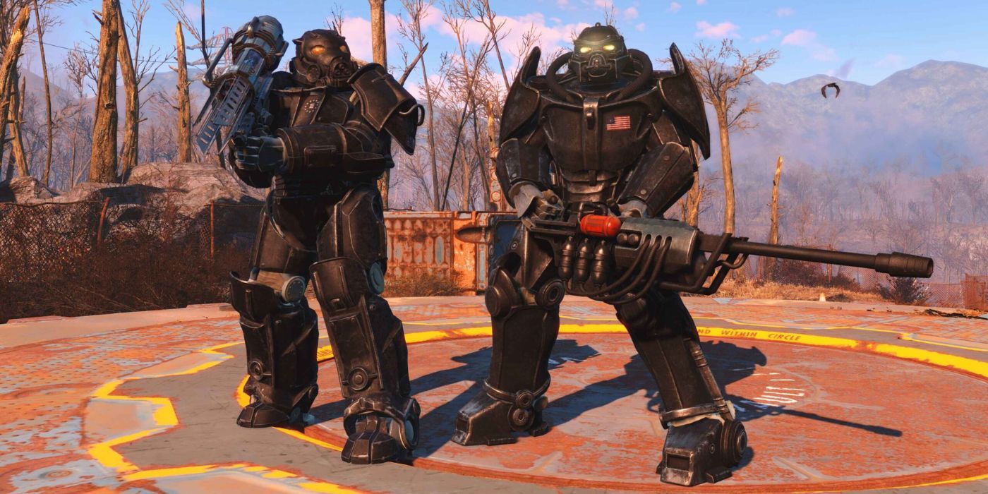A pair of Enclave soldiers in black Power Armor