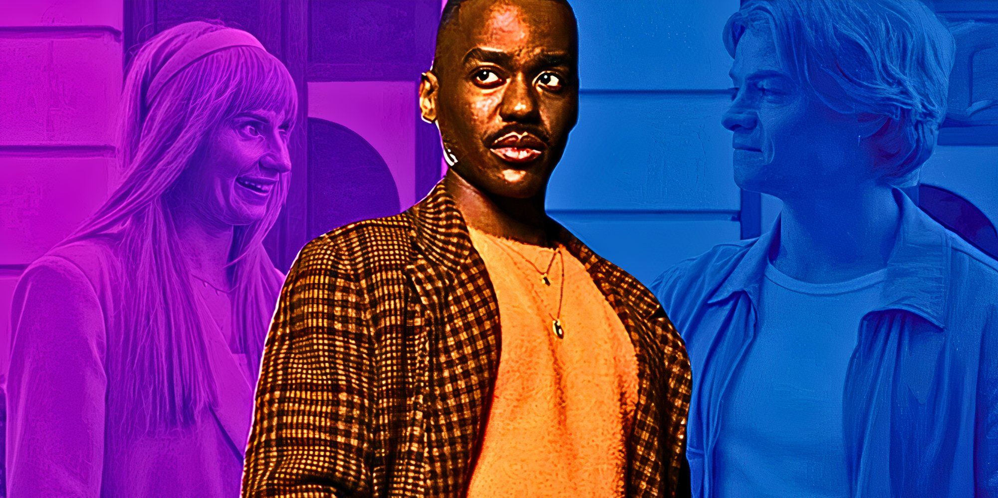 Custom image of Ncuti Gatwa as the Fifteenth Doctor against a backdrop of the Doctor Who characters Lindy Pepper-Bean and Ricky September