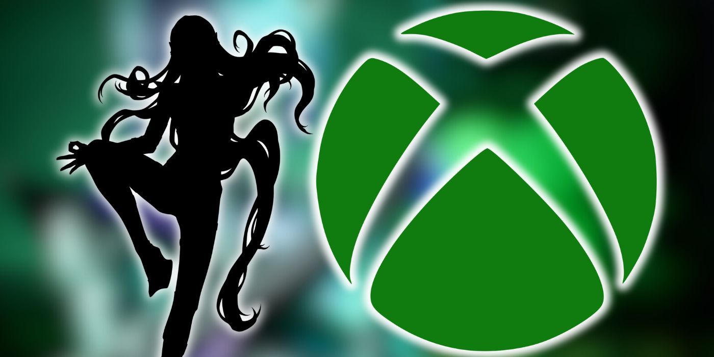 The shadow of the protagonist in SMT V: Vengeance alongside a glowing Xbox logo