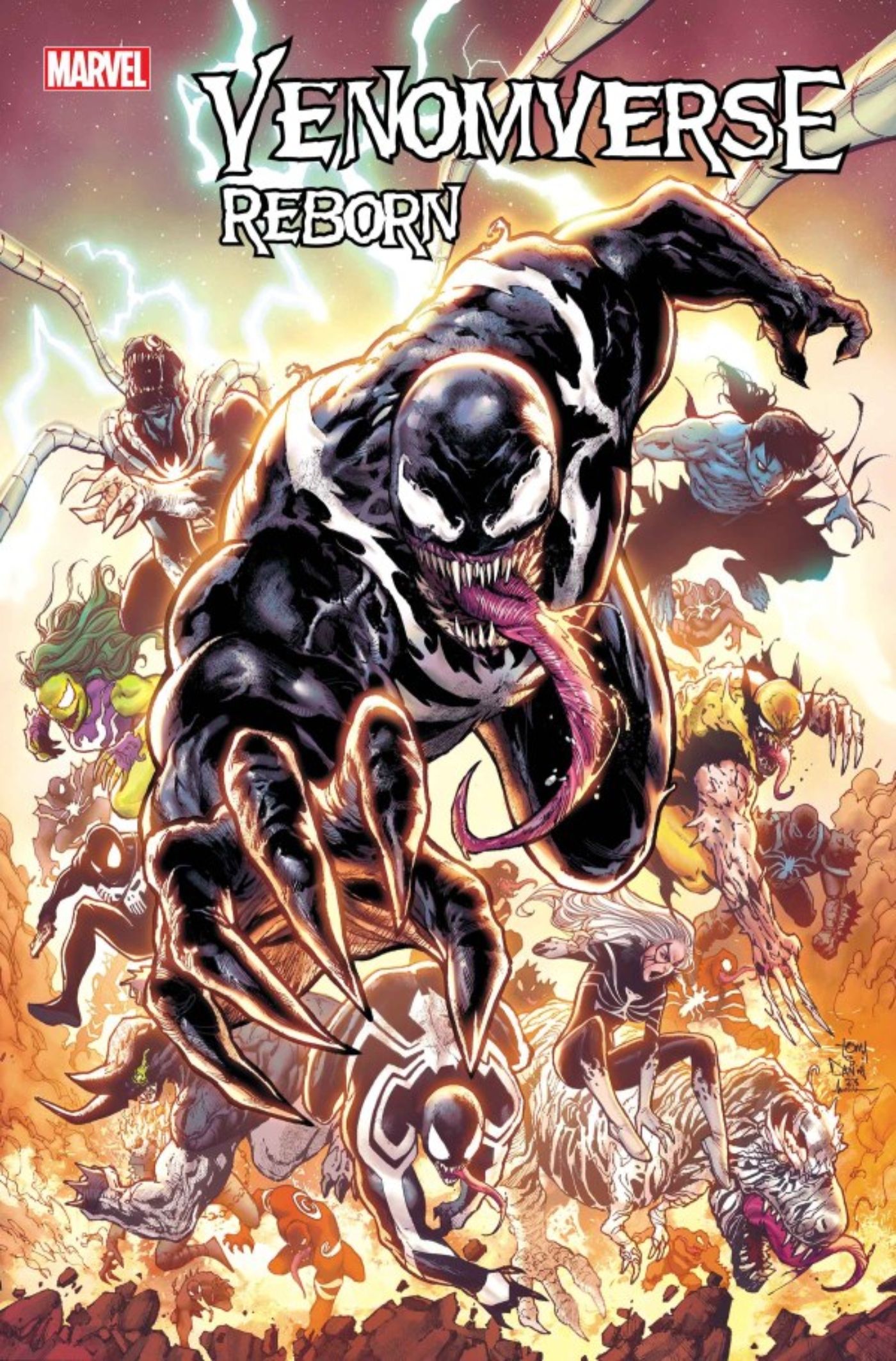 Venomverse Reborn #1 cover featuring multiple versions of Venom from across the multiverse.
