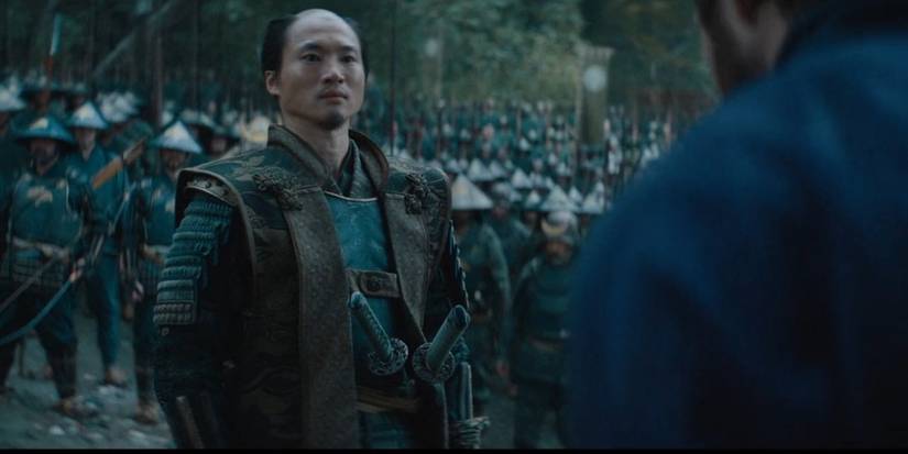 The Japanese army standing at attention in Shogun Chapter Four: The Eightfold Fence