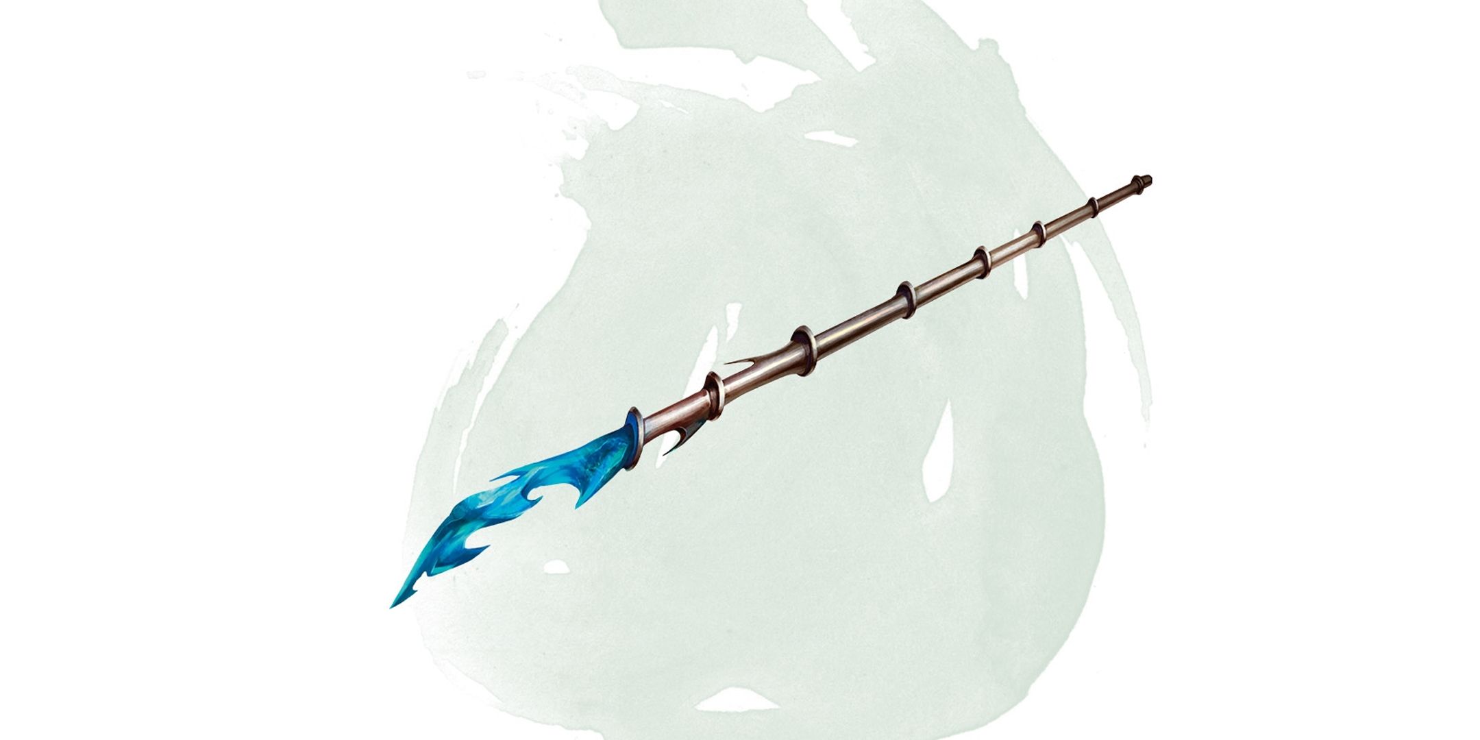 D&D art of a staff tipped with a carved blue crystal.
