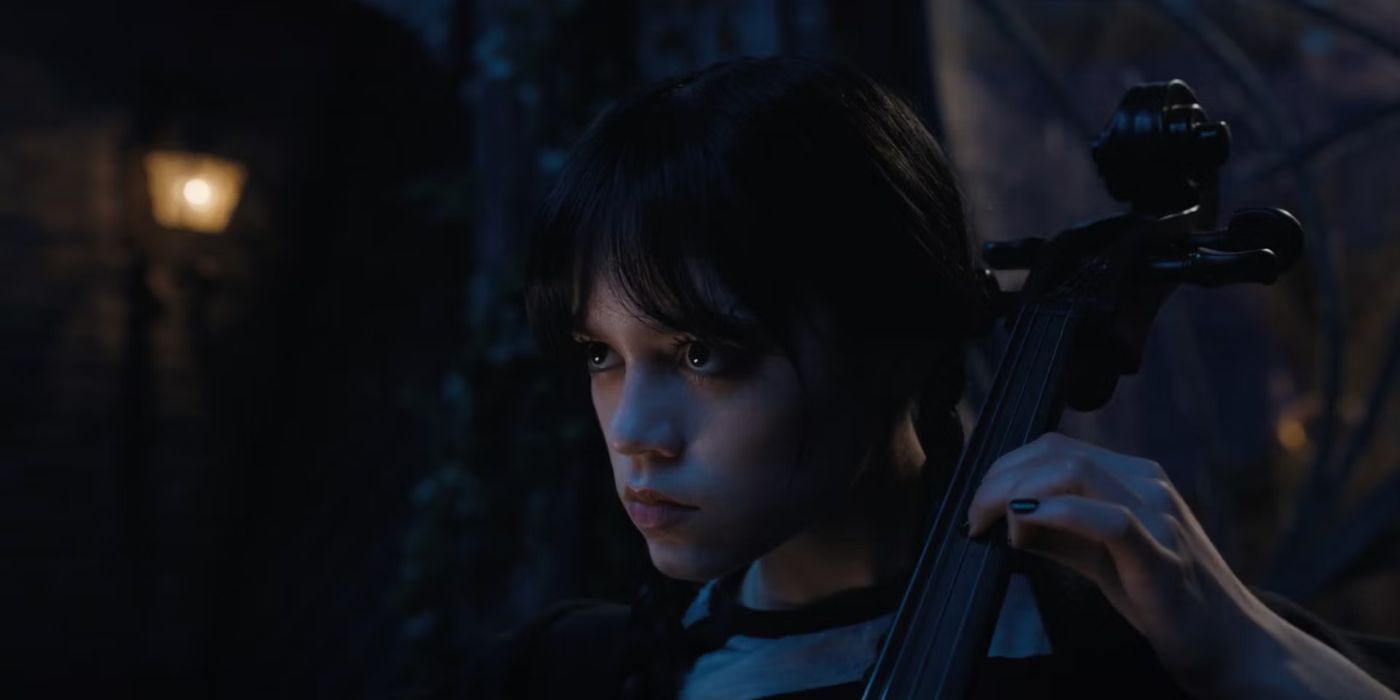 Wednesday Addams plays cello