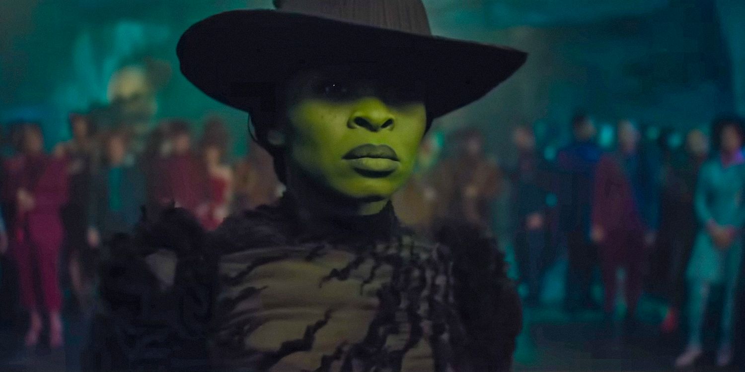 Elphaba (Cynthia Erivo) wearing her black witch costume in Wicked 