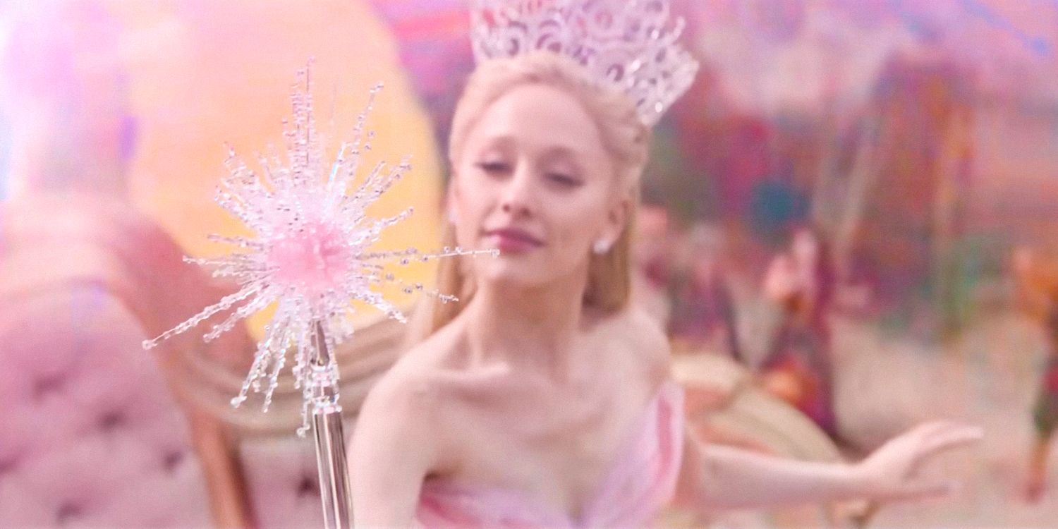 Glinda (Ariana Grande) using her magic wand in Wicked 