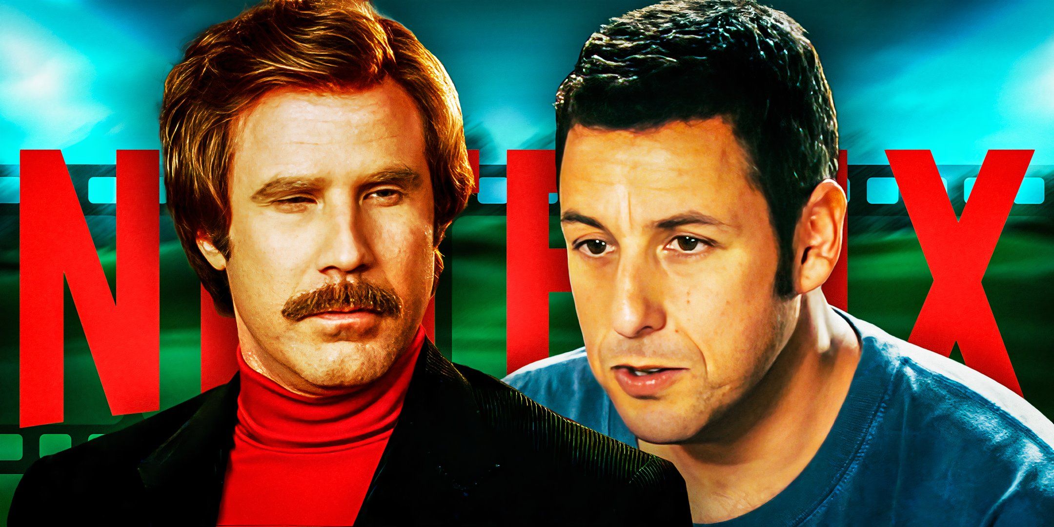 Will Ferrell as Ron Burgundy in Anchorman: The Legend of Ron Burgundy and Adam Sandler as Danny in Just Go with It
