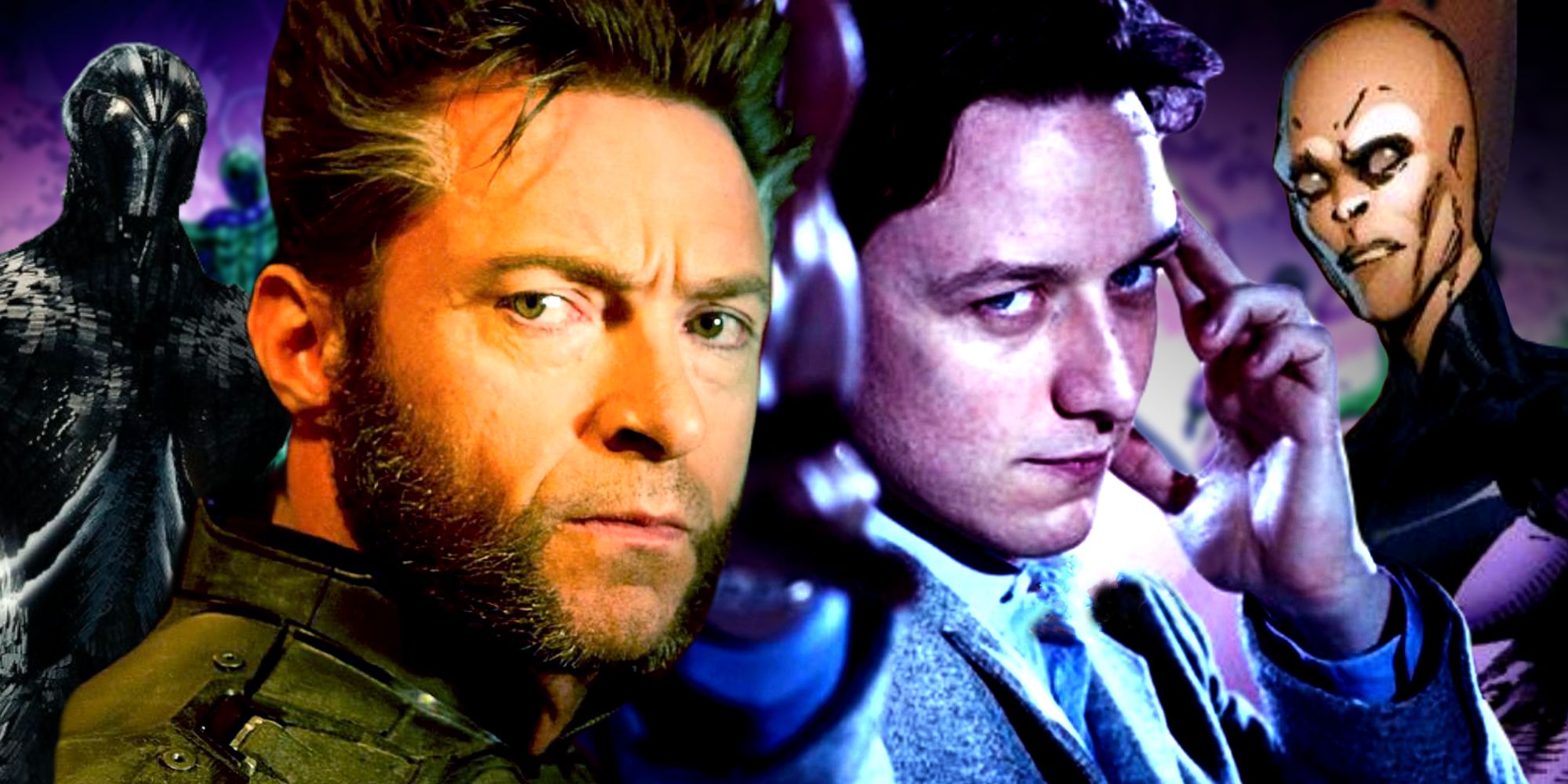 Wolverine and Charles Xavier Face the Camera in X-Men First Class and Days of Future Past with Darwin and the Sentinels in the background