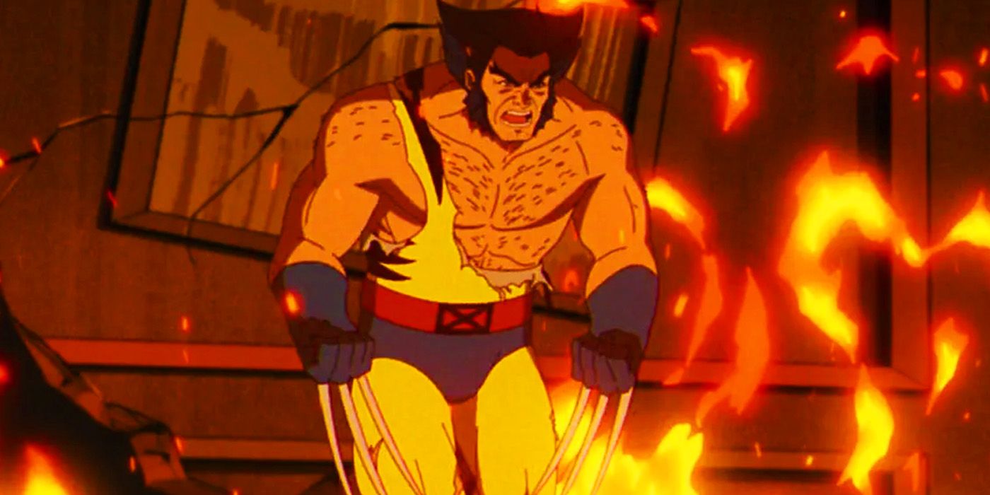 Wolverine durante uma luta cercada por fogo no episódio 8 de X-Men '97