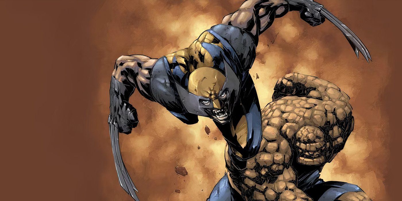 Image of the Thing hurling Wolverine