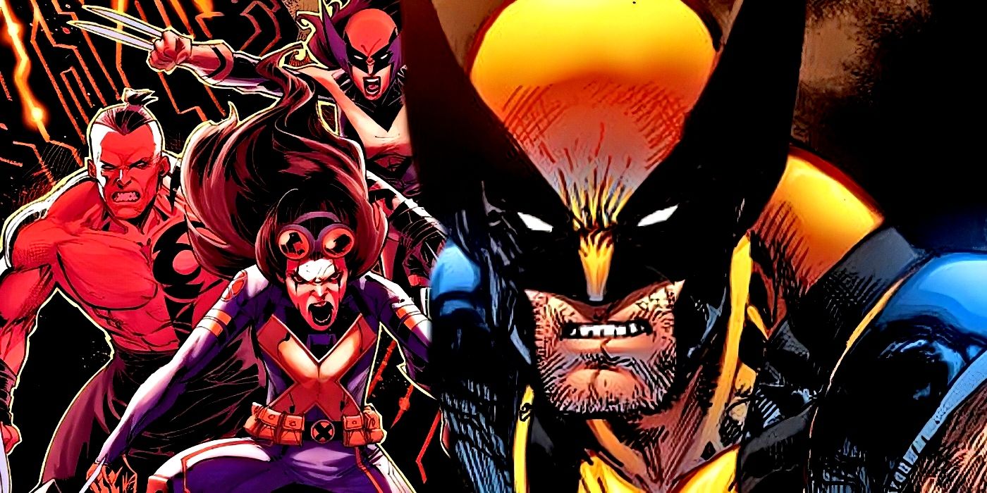 Wolverine with his children behind him.