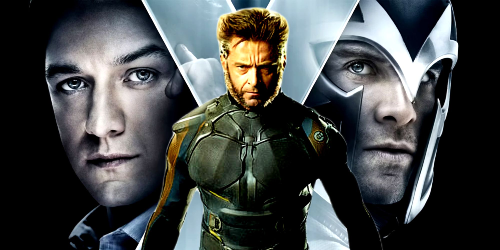 Wolverine Stands in Front of Magneto and Professor X in X-Men First Class and Days of Future Past