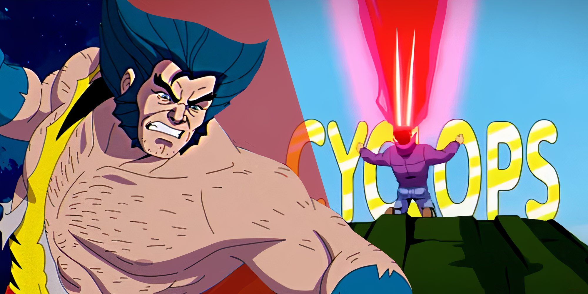 Wolverine snarling in X-Men '97 (2024) next to Cyclops' scene from X-Men: The Animated Series' intro