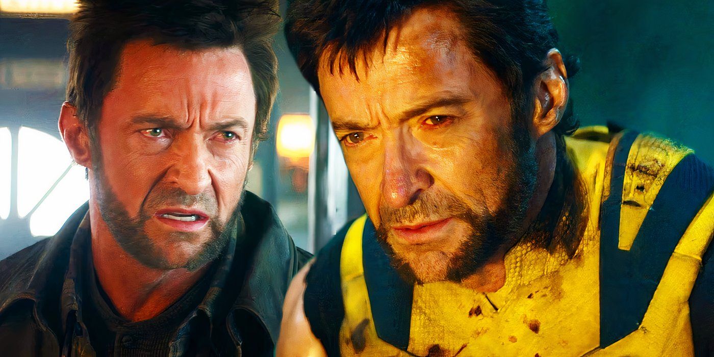 Hugh Jackman's Wolverine about to fight Deadpool and looking into a fire in Deadpool & Wolverine