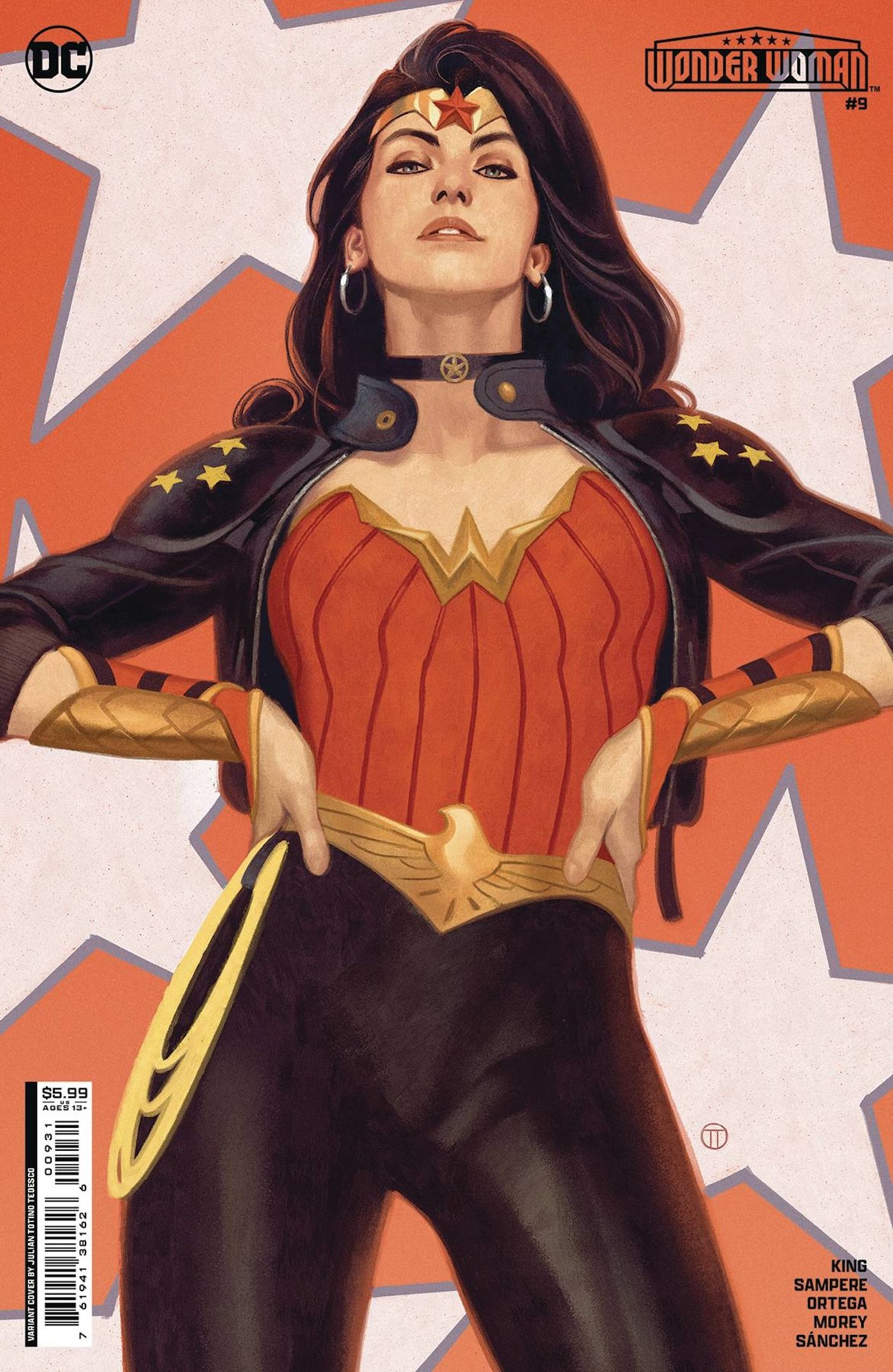 Wonder Woman 9 Tedesco Variant Cover: Diana in her costume with black pants.