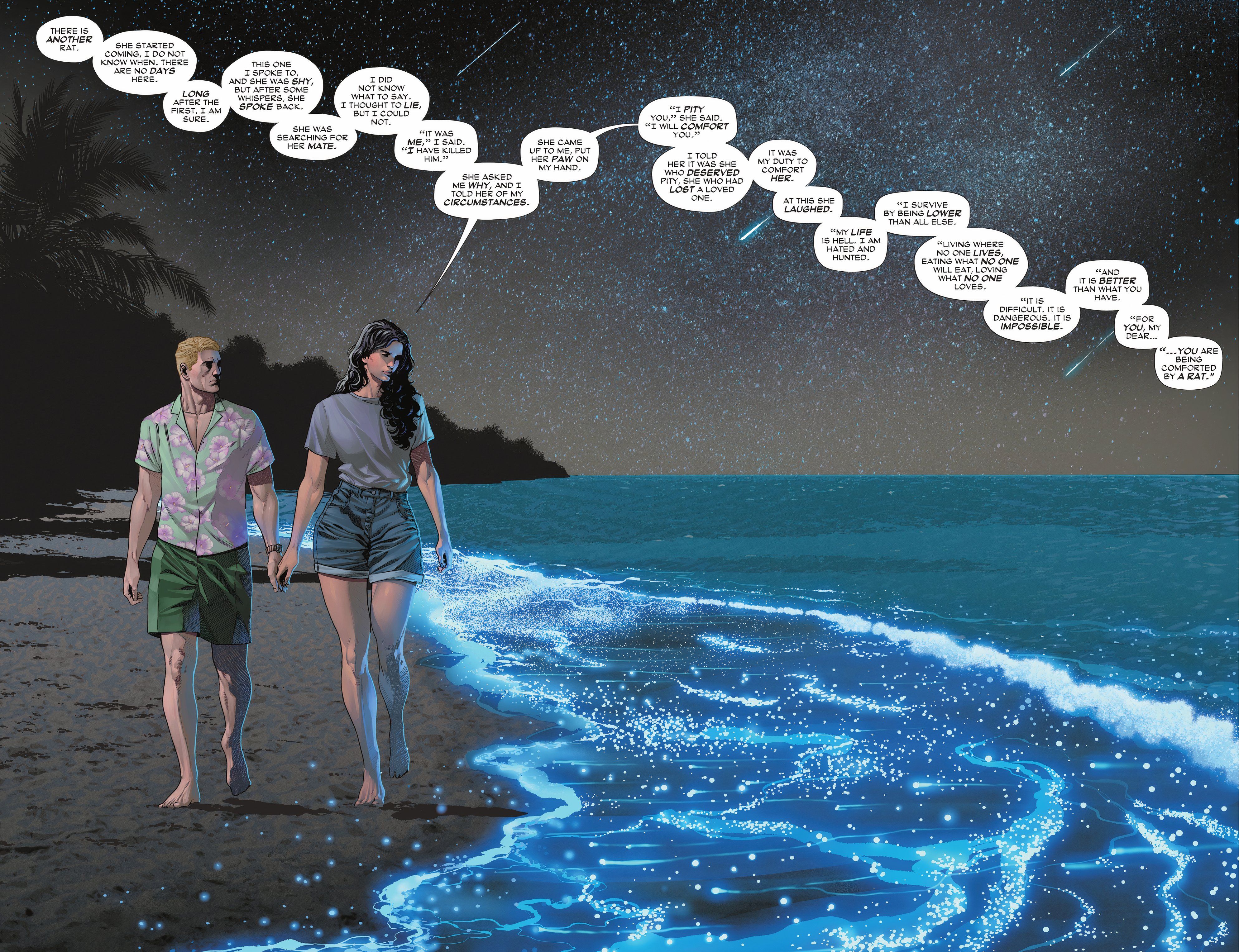 Wonder Woman and Steve Trevor walking along the beach