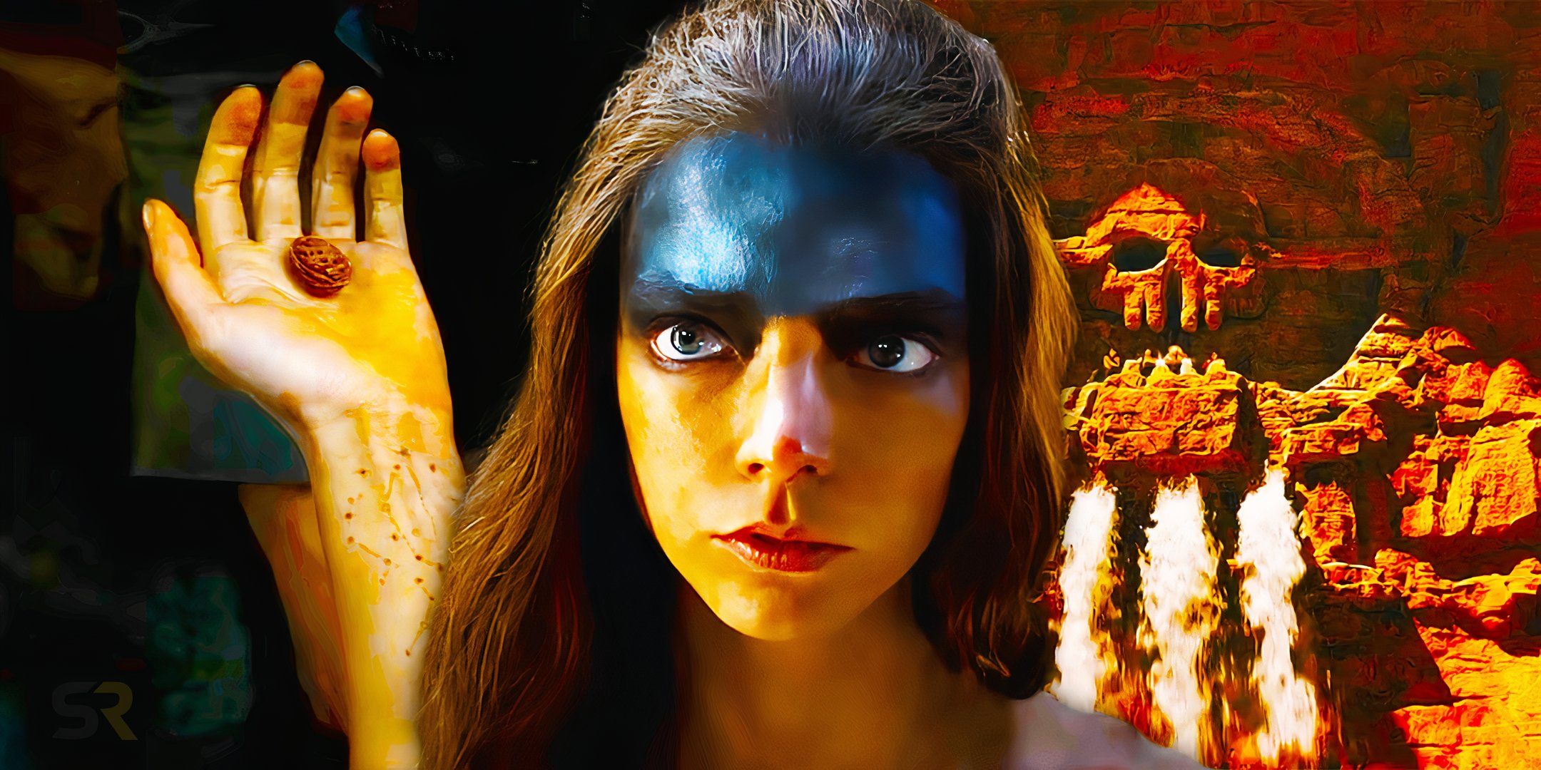 Anya Taylor-Joy as Furiosa looking concerned in Furiosa: A Mad Max Saga