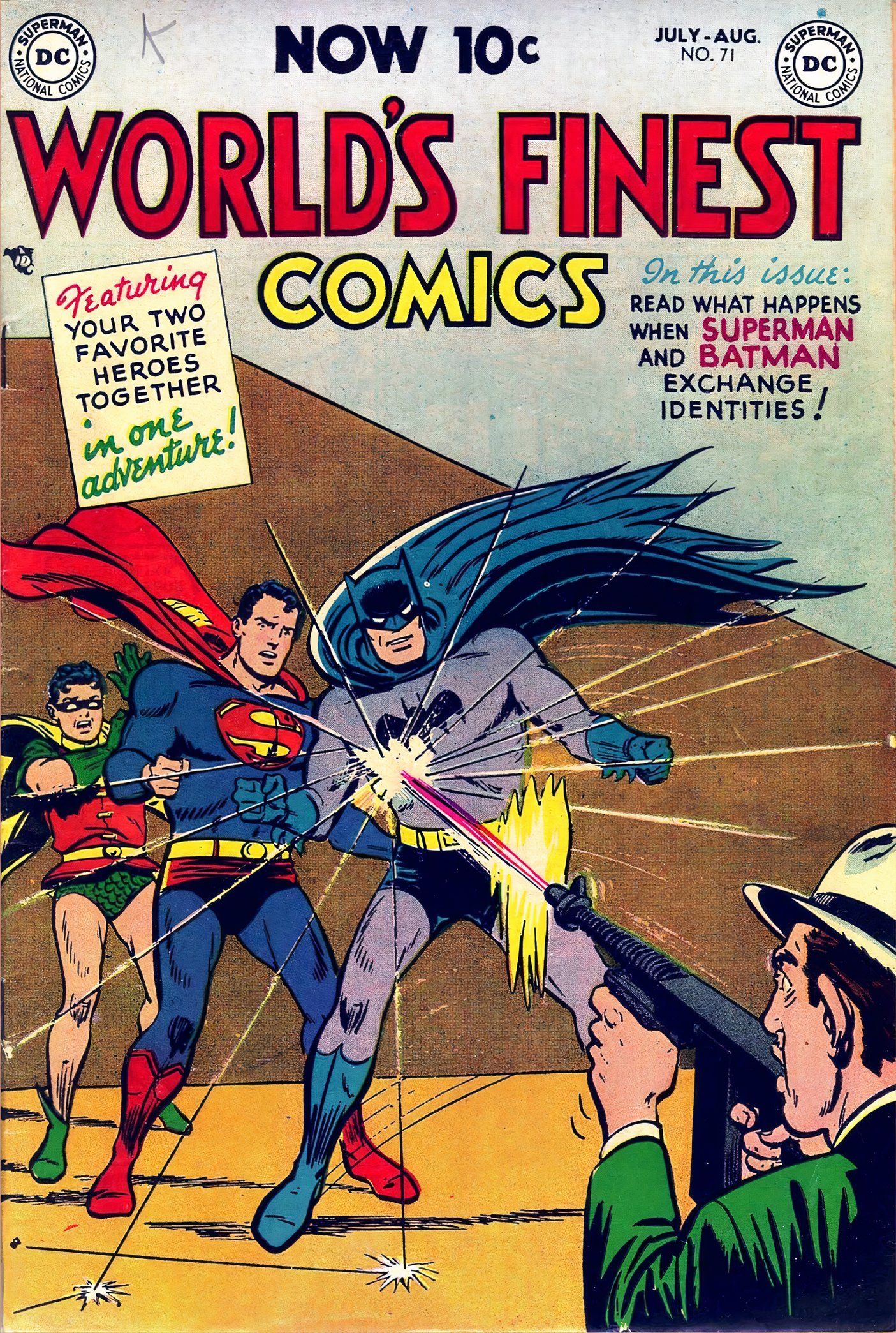 World's Finest Comics #71 Cover Batman stops a bullet for Superman.