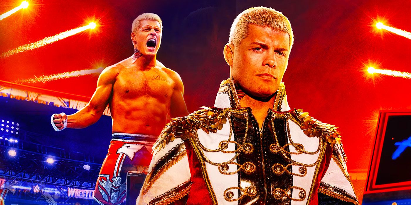 WWE 2K24 keyart May, a blonde man in a white jacket overlayed over another image of himself, yelling while shirtless.