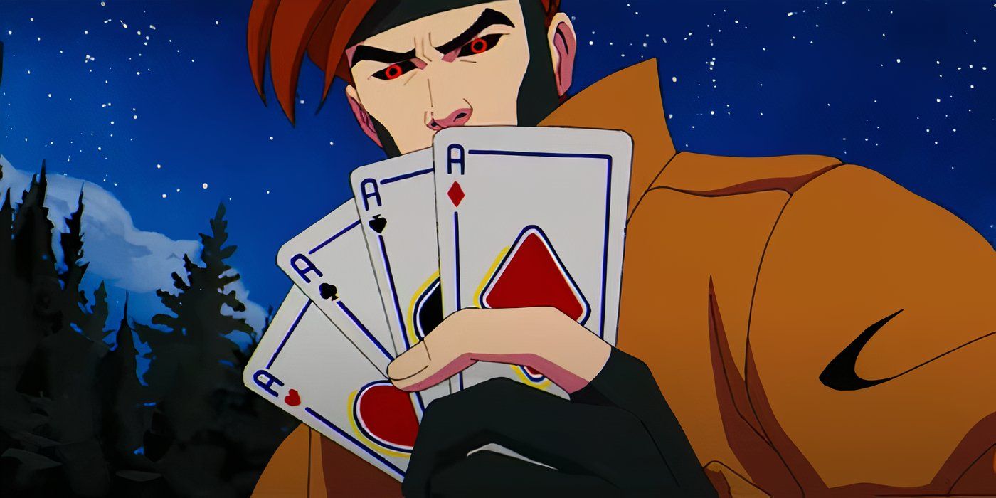 x-men '97, gambit holding up his playing cards in the opning sequence