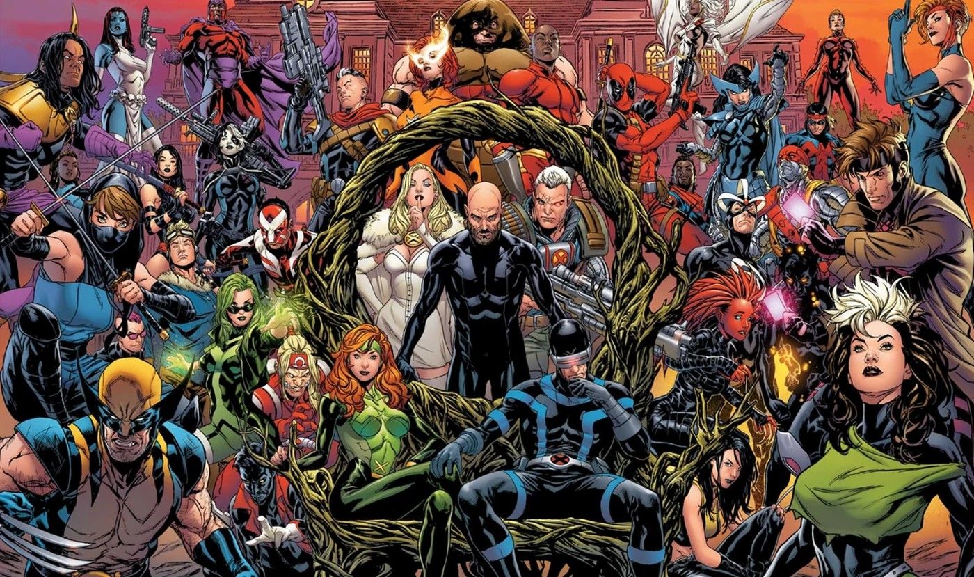 Arte de X-Men mostrando a equipe na arte promocional de Mark Brooks