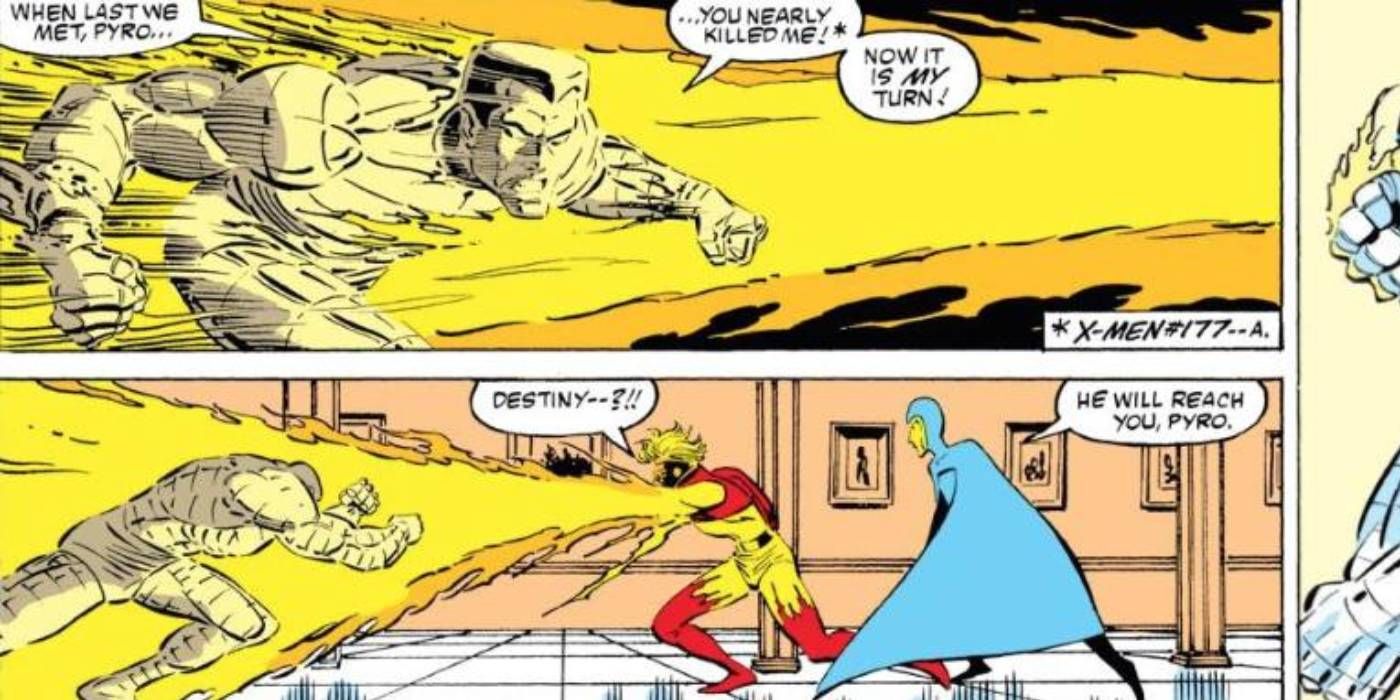 X-Men comic Colossus walking through Pyro's flames