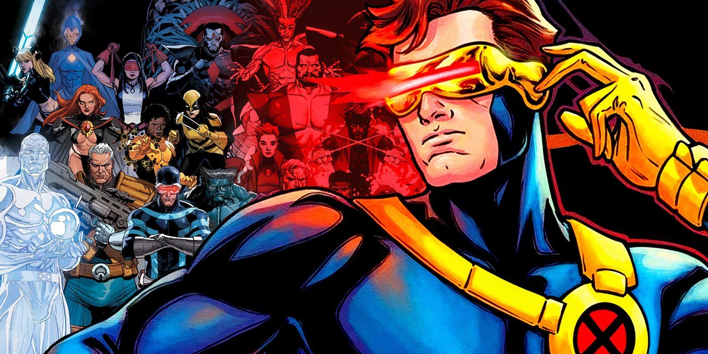 x-men's cyclops with other mutants behind him