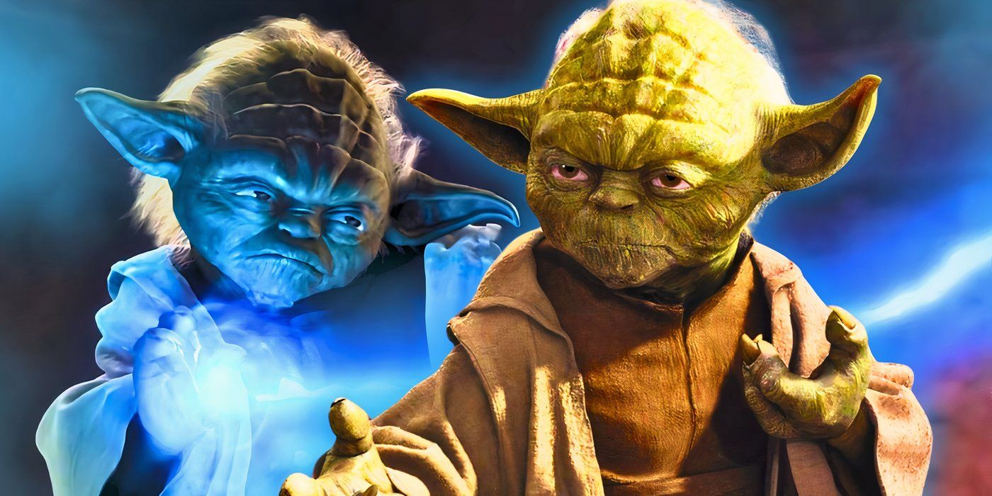 Yoda absorbing Force lightning in Star Wars: Episode II - Attack of the Clones and preparing himself for battle in Star Wars: Episode III - Revenge of the Sith
