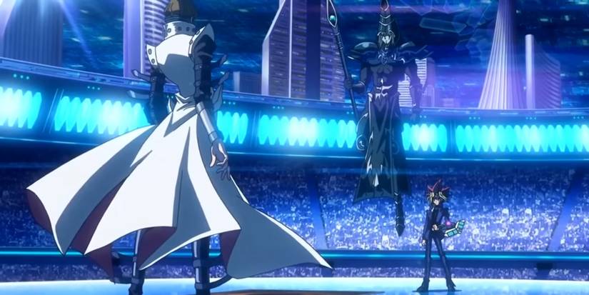 Yugi and Kaiba during their final duel in the Dark Side of Dimensions movie.