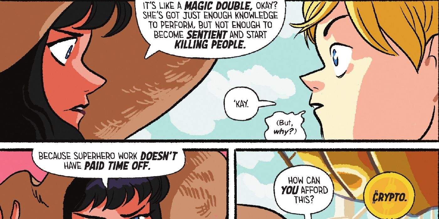 Zatanna talks to Harley about her magic double and explains it's because she needs a break