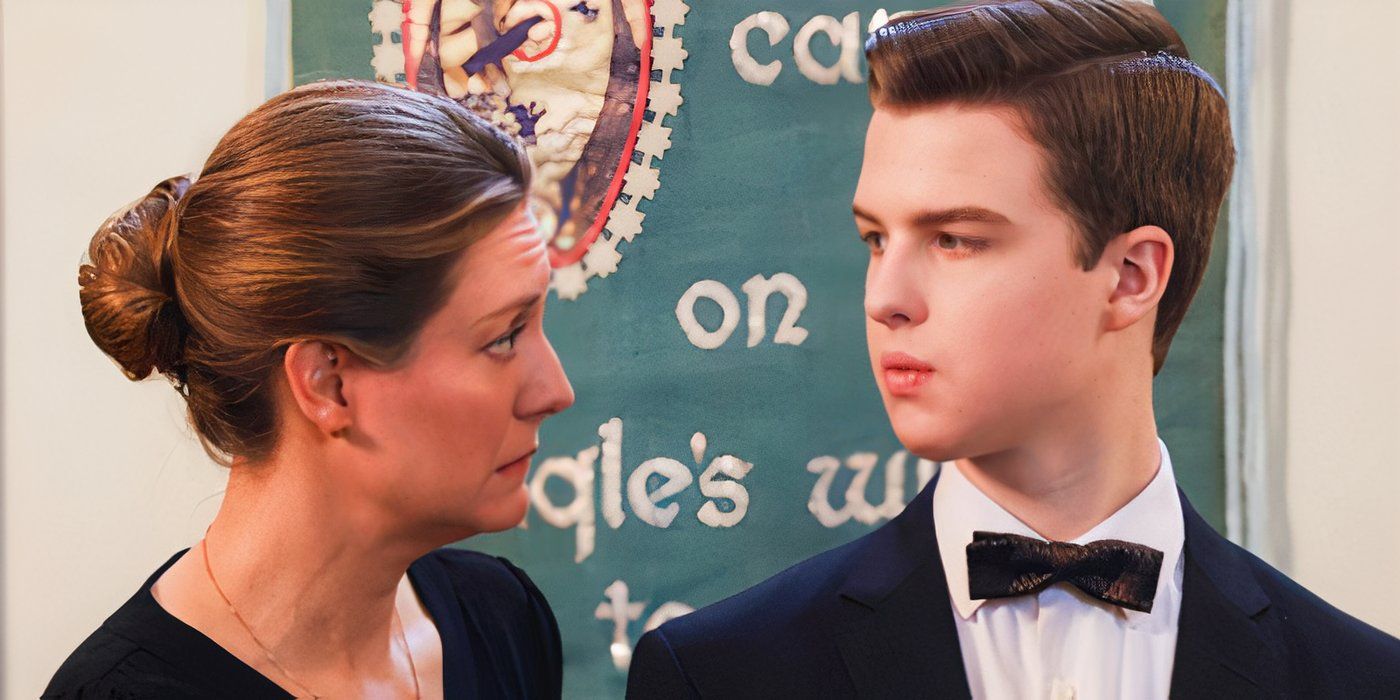 Mary and Sheldon share a somber glance in Young Sheldon
