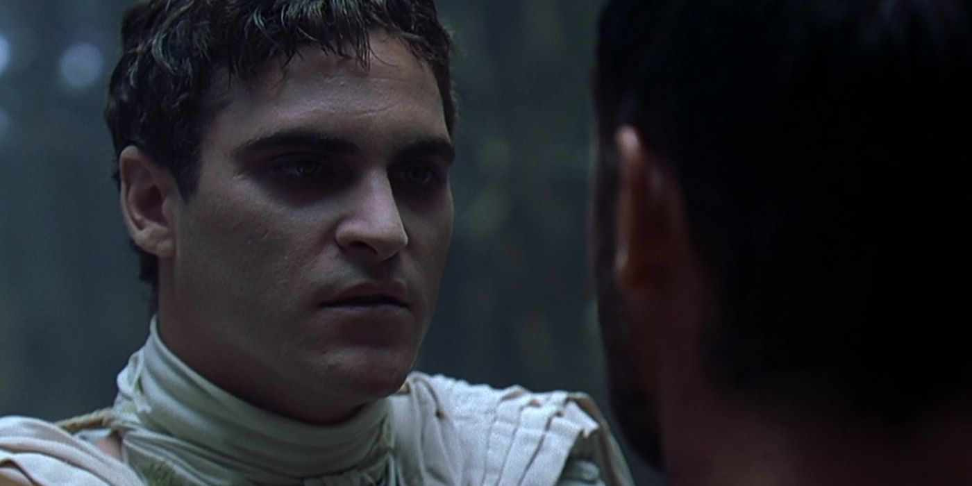 Joaquin Phoenix as Commodus looking angry in Gladiator