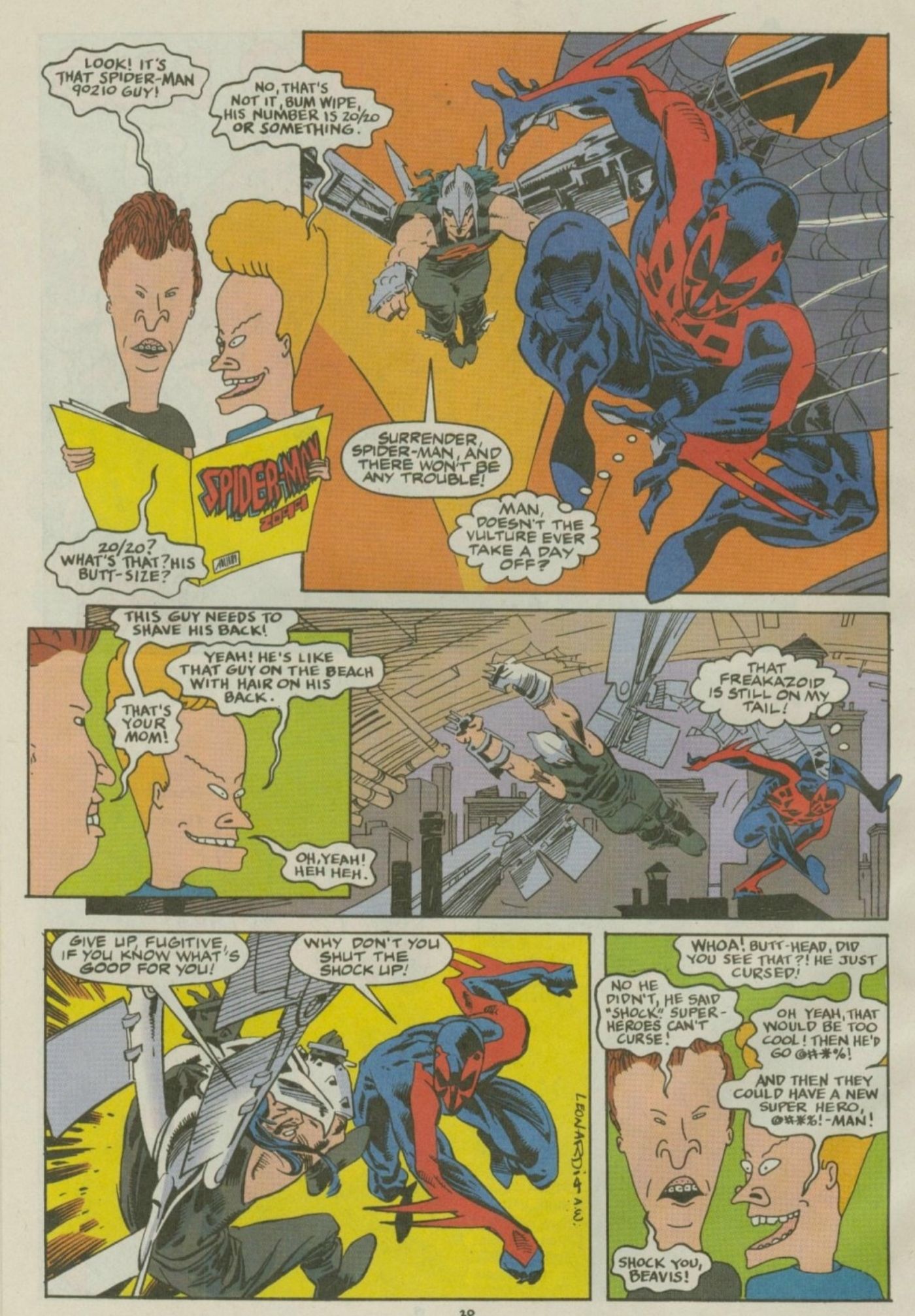 Beavis e Butt-Head lendo uma história em quadrinhos do Homem-Aranha 2099.