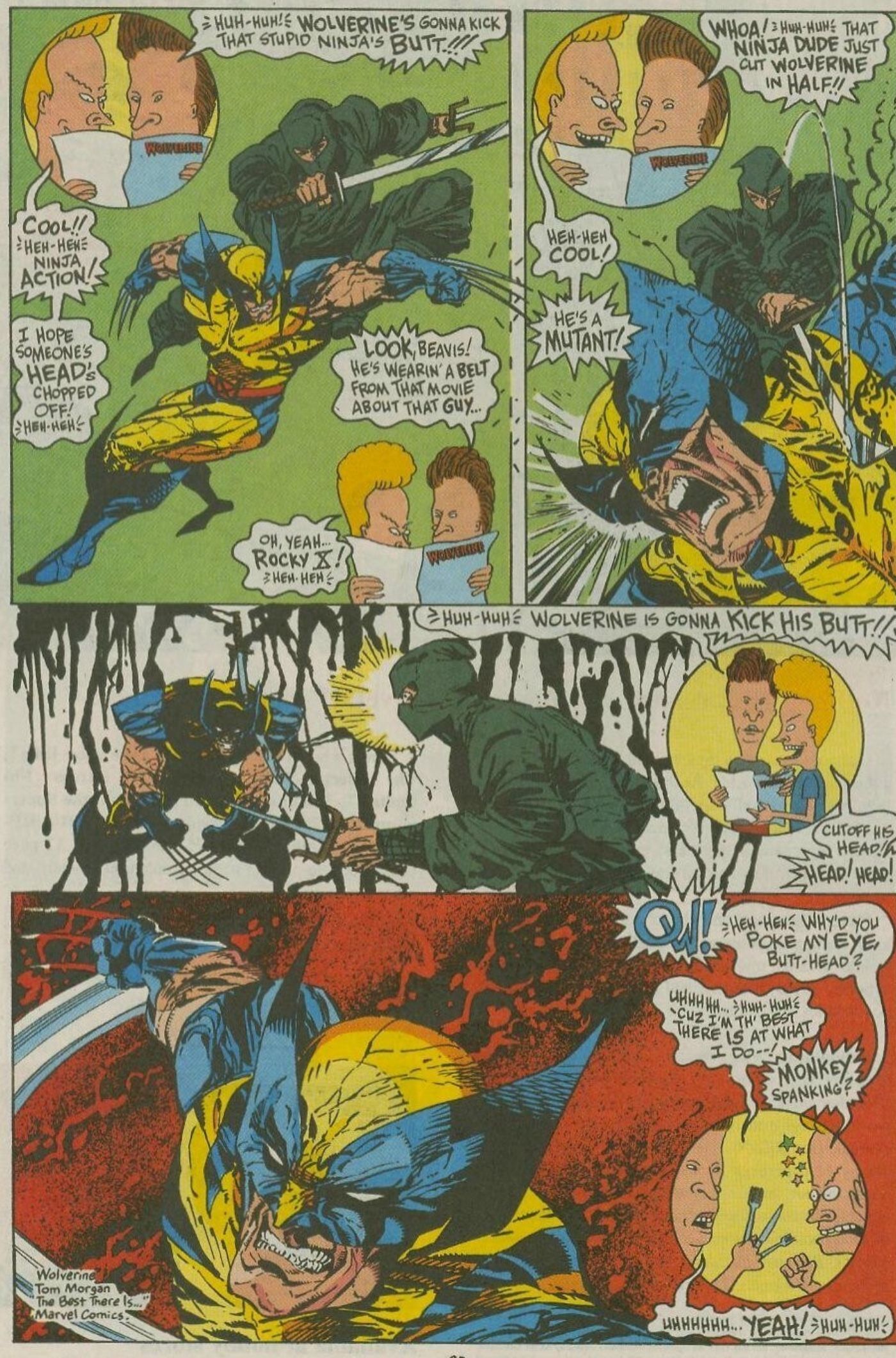 Beavis e Butt-Head imitando Wolverine depois de ler sua história em quadrinhos.