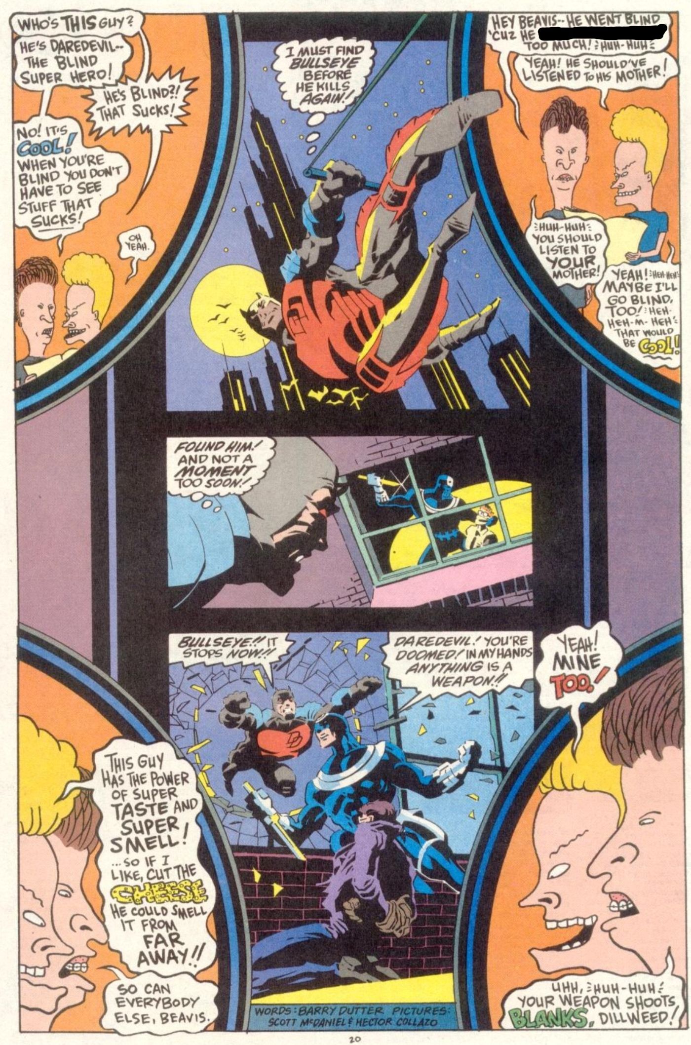 Beavis e Butt-Head lendo uma história em quadrinhos do Demolidor.