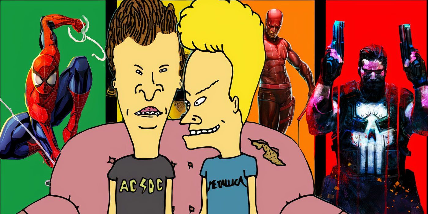 Beavis and Butt-Head with Spider-Man, Daredevil, and Punisher behind them.