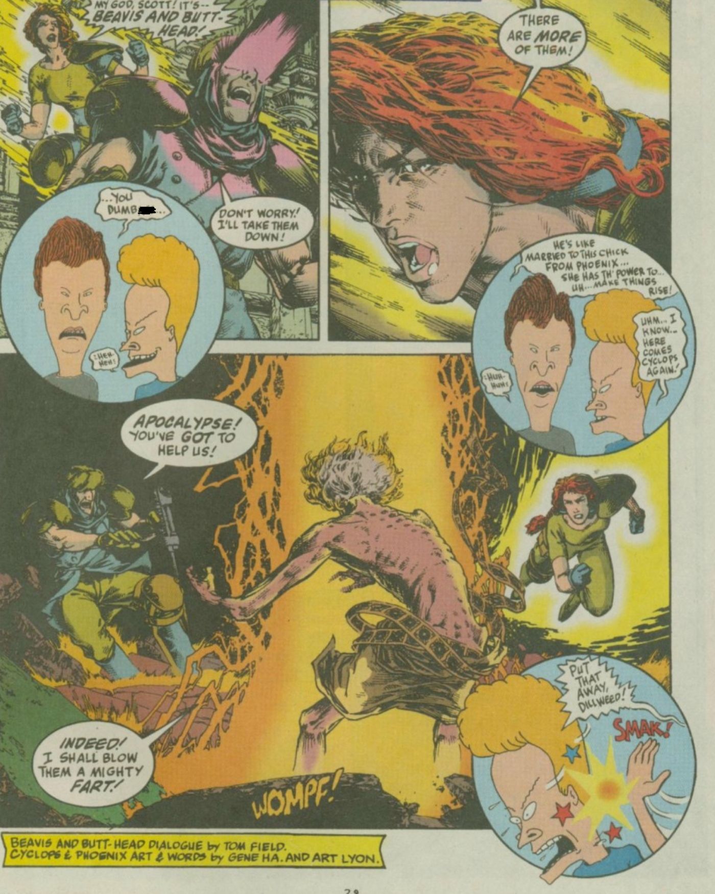 Beavis and Butt-Head getting attacked by the X-Men comic they're reading.