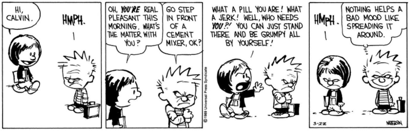 Calvin e Hobbes 'Calvin chateando um colega de classe porque ele está bravo.