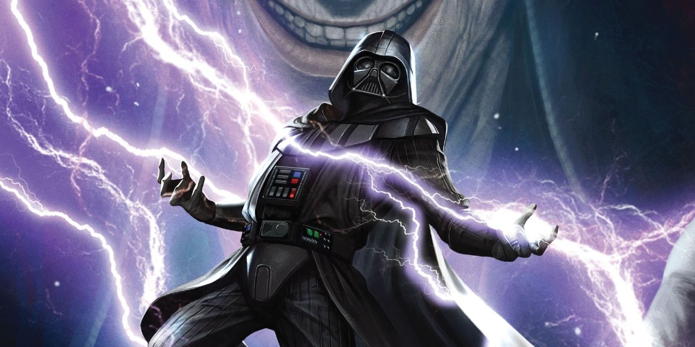 Darth Vader being electrocuted by Palpatine's Force-lightning.