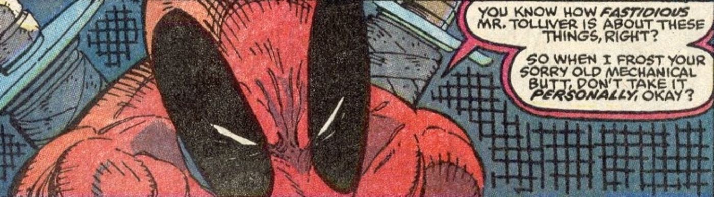 Deadpool dizendo a Cable para não levar para o lado pessoal quando ele o matar.