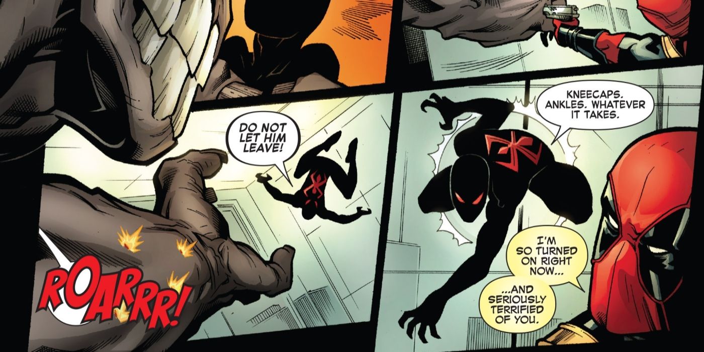 Deadpool dizendo ao Homem-Aranha que nunca se sentiu tão atraído por ele.