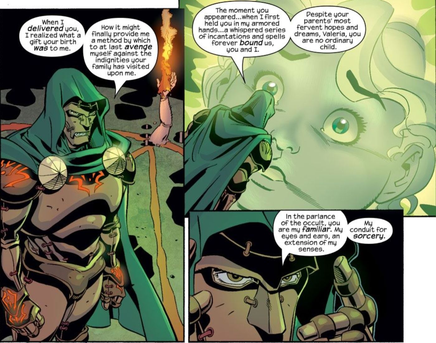Doctor Doom claiming Valeria Richards as his 'familiar'.