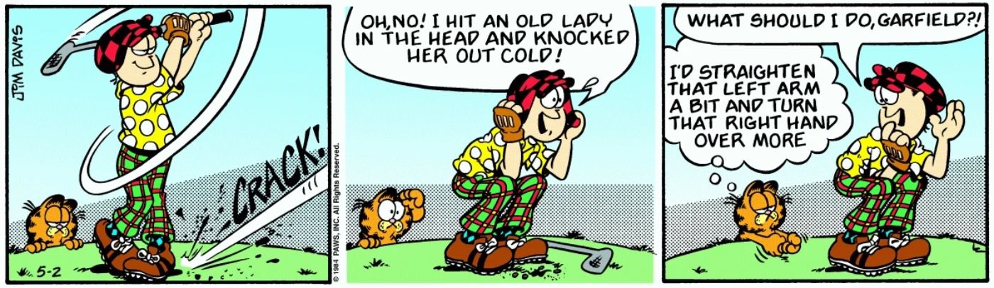 Garfield and Jon playing golf.