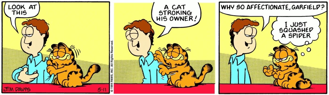 Garfield killing a spider that was on Jon's back.