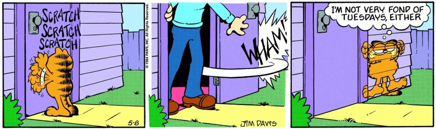 Garfield getting a door slammed in his face.