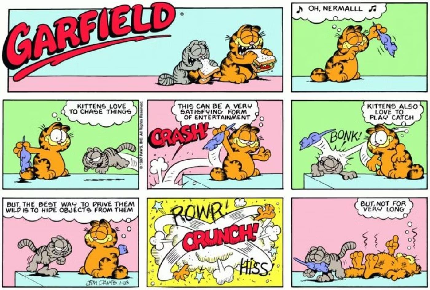 Garfield intimidando Nermal antes que Nermal o recupere.