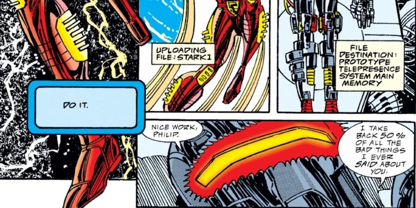 Kesadaran Iron Man diunggah ke tubuh android.