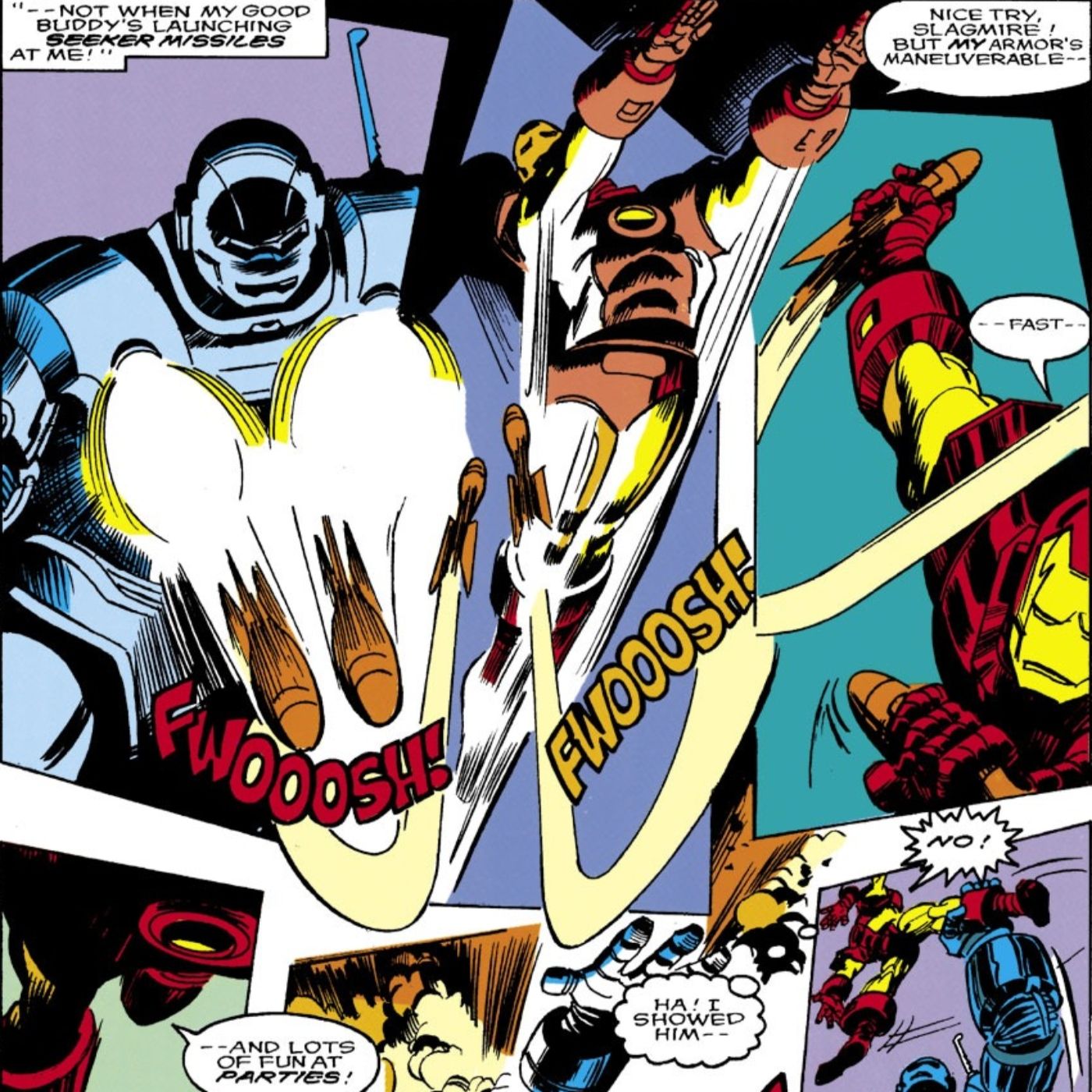 Iron Man fighting a villain wearing their own 'Iron Man' armor.
