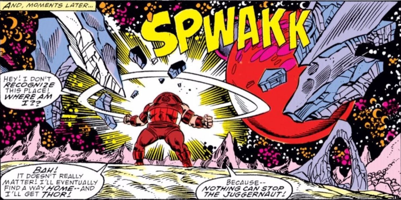 Juggernaut being stranded on a asteroid by Thor.