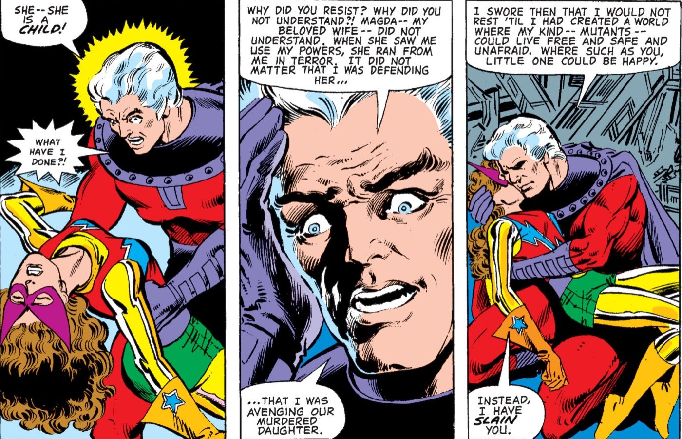 Magneto percebendo que poderia ter matado Kate Pryde.